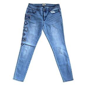 Forever 21 Faded Skinny Jeans with Patched Detailed Patterns on Side | Blue | Si